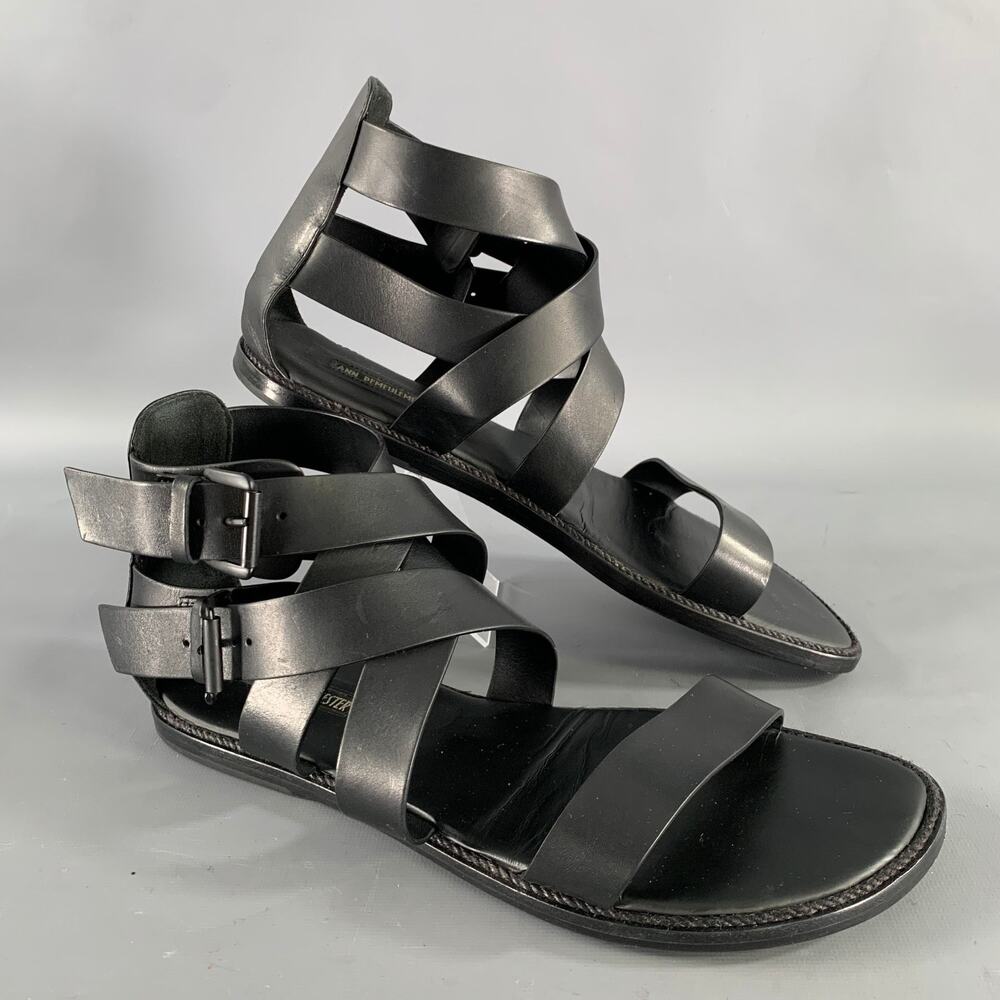 ANN DEMEULEMEESTER Size 9 Black Leather Strappy Sandals